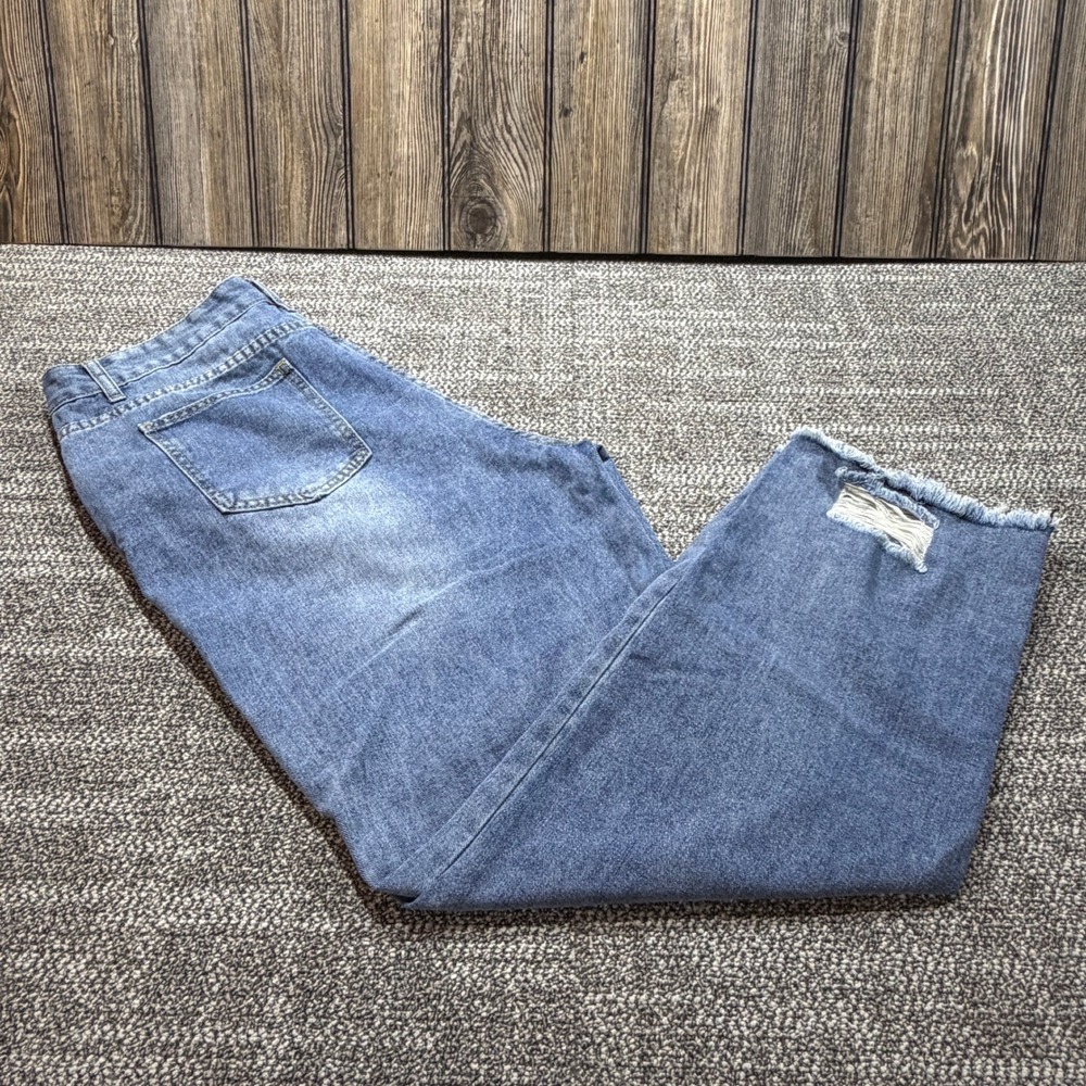 Unbranded Distressed Wide Leg Jeans Womens XL Medium Wash Ripped Frayed Hem - Picture 7 of 10